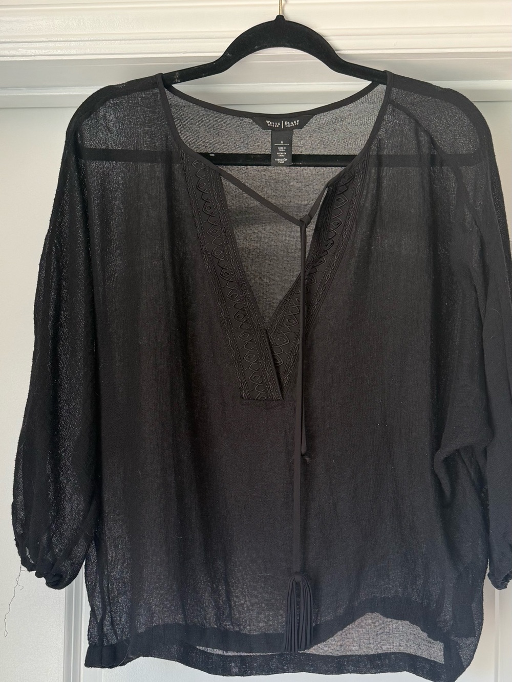 White House Black Market Black Women's Sheet Peasant Top